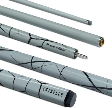Кий для більярду/снукеру PowerGlide | Фіберглас, гладка поверхня, 2 частини, чорний/сірий, наконечник 10mm, повний розмір 57'', вага 18oz/19oz, Estrella