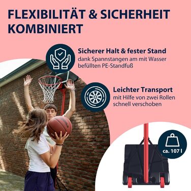 Баскетбольний стенд HUDORA Start: регульована висота, мобільний для дітей, підлітків та дорослих, вуличний з колесами 305 см