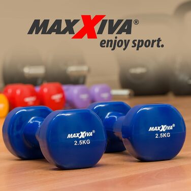 Гантелі MAXXIVA 2x2,5 кг вінілові зі сталевим стрижнем, сині, для фітнесу та силових тренувань