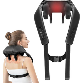 Масажер для шиї Nekteck бездротовий з підігрівом, 6D Shiatsu масажер для спини та плечей, для зняття м'язового болю вдома, в офісі та в авто, чорний