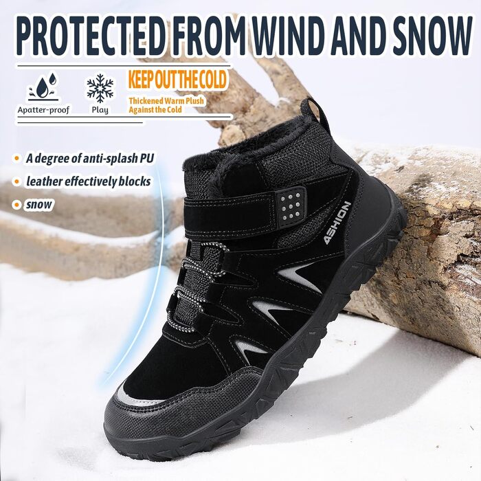 Дитячі зимові чоботи Littleplum для хлопчиків. Зимові шкарпетки-чоботи, теплі, з підкладкою, для снігу, трекінгові. Розмір 39 EU, чорний колір.