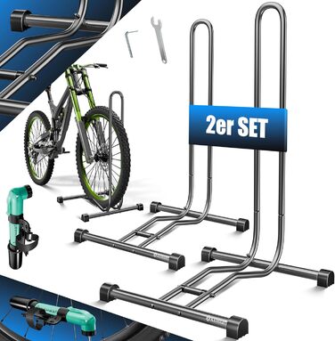 Підставка для велосипеда KESSER® для MTB, E-Bike, Citybike, шосе, з повітряним насосом. Підходить для шини до 65мм. (Антрацит, 2 шт.)