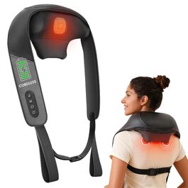 Масажер для шиї та спини Snailax Shiatsu бездротовий з підігрівом, 4D ролики, акумуляторний, USB-C, чорний