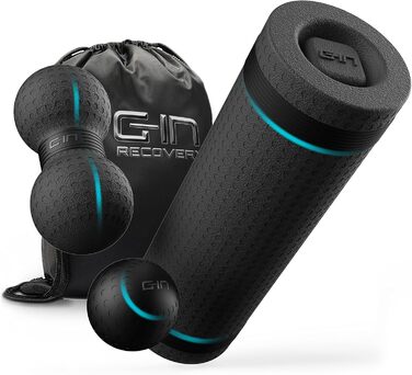 Ролик для фасції G-IN ALL-IN-ONE з масажною кулею та дуобілом. Комплект для розминання спини, шиї та ніг. Включає онлайн-тренування. Чорний колір.