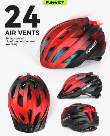 Велосипедний шолом FUNWICT для чоловіків і жінок, регульований, MTB/шосейний, знімний козирок, стильний, 57-61 см, чорний/червоний, матовий