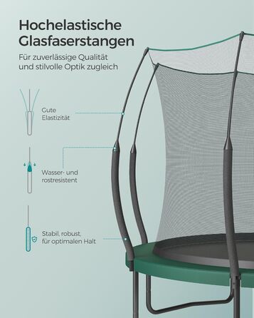 Трамплін SONGMICS Federloses Ø 244/305/366 см, Outdoor для дітей, з сіткою, склопластикові стійки, безпечний, тихий, зелений