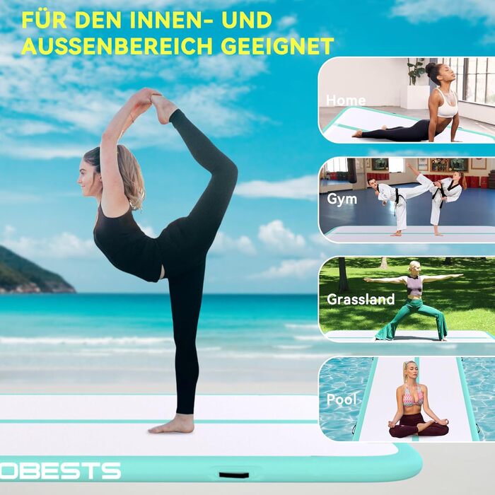 Airtrack BESTS мат гімнастичний 300x100x10 см, зелений: для дому, фітнесу, йоги, спорту з насосом та сумкою