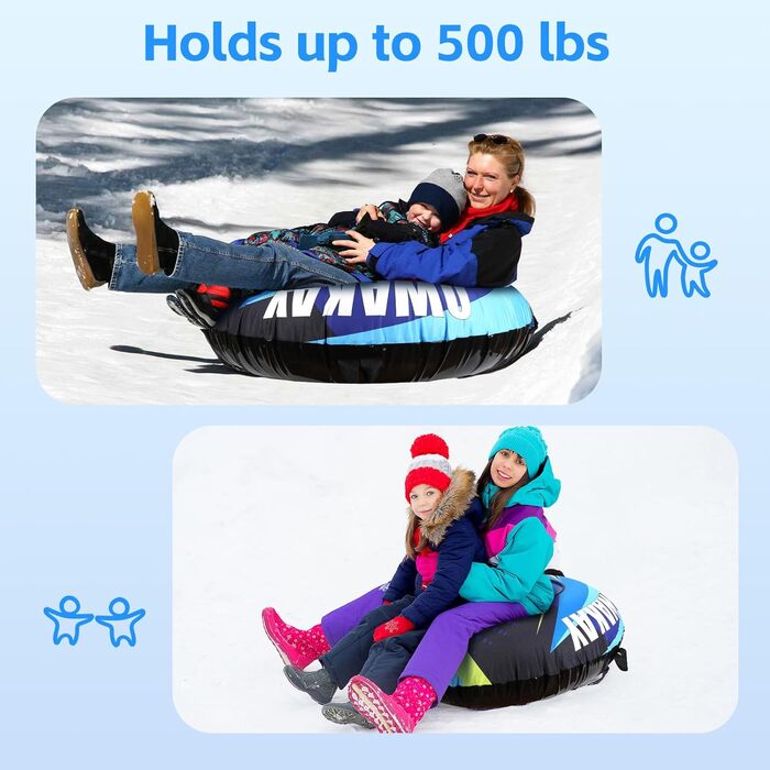 Надувний сніговий тюб зі стропом, 47-49-68 дюймів. Міцний чохол, зносостійкий та морозостійкий матеріал. Зимовий спорт для дітей та дорослих