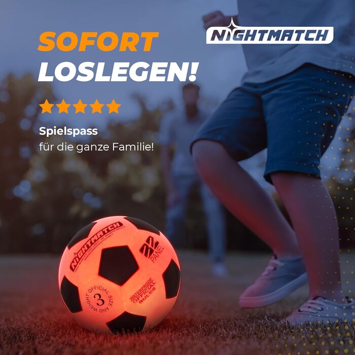 Світлодіодний футбольний м'яч NIGHTMATCH, розмір 3, для дітей, комплект, сенсорне LED підсвічування, ідеально для гри в темряві, чорний/помаранчевий
