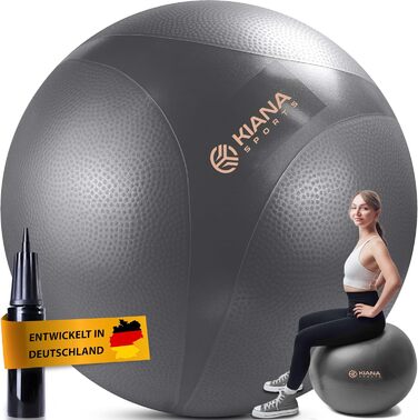 Гімнастичний м'яч KIANA SPORTS з шипами, антиковзний, 4 розміри, німецька розробка, для фітнесу, офісу, йоги, сидіння, з насосом і тренувальним планом, підвищена міцність
