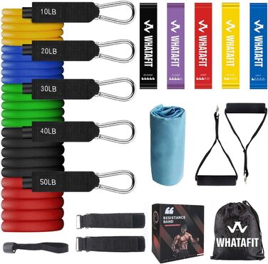 Набір еластичних стрічок WHATAFIT для фітнесу та реабілітації: з дверним анкером, ручками та ремінцями для ніг