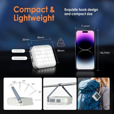 LED кемпінговий ліхтар Quntis, складаний, перезаряджуваний, 4 режими яскравості, для походу, надзвичайних ситуацій та відключень електроенергії