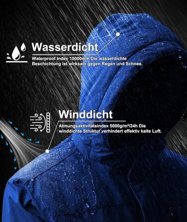 Зимова куртка для чоловіків, лижна куртка, водонепроникна, для активного відпочинку, вітронепроникна, сноубордистська куртка з відстібаною капюшоном, колір Ary Green (Königsblau), розмір 3XL