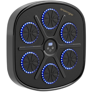 Спортивний Музичний Боксер: Ритмічна тренувальна машина з 9 режимами, Bluetooth, світлодіодними підсвічуванням та боксерськими рукавичками. Чорний колір.