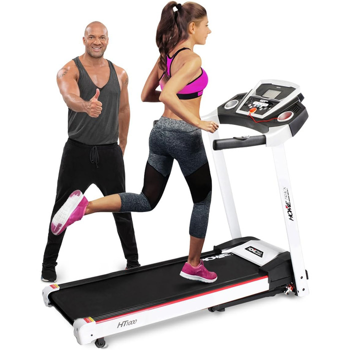 Електрична бігова доріжка Miweba Sports HT1000, 3,5 к.с., 16 км/год, 6% нахил, 120 кг, складана, велика бігова поверхня, 16 програм, для дому, біла