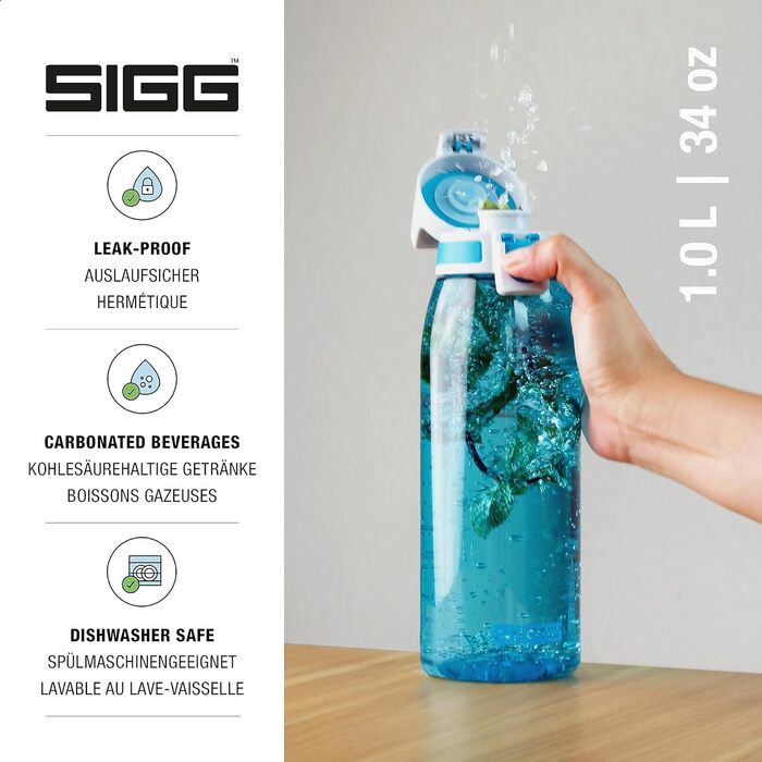 Пляшка для води SIGG Tritan 1 л Aqua, легка, герметична, для газованих напоїв, BPA-free, підходить для миття в посудомийній машині
