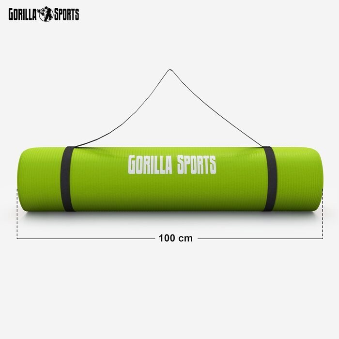 Йога мат GORILLA SPORTS® 190x100x1.5 см з ручним ременем, антислизька, без фталатів, для фітнесу та тренувань