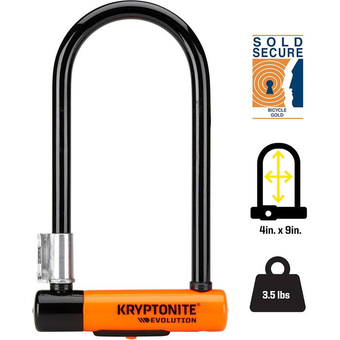 Замок велосипедний Kryptonite Evolution Standard, рівень захисту 8/10, антикрадіжний, з кріпленням та 3 ключами, 10x22 см