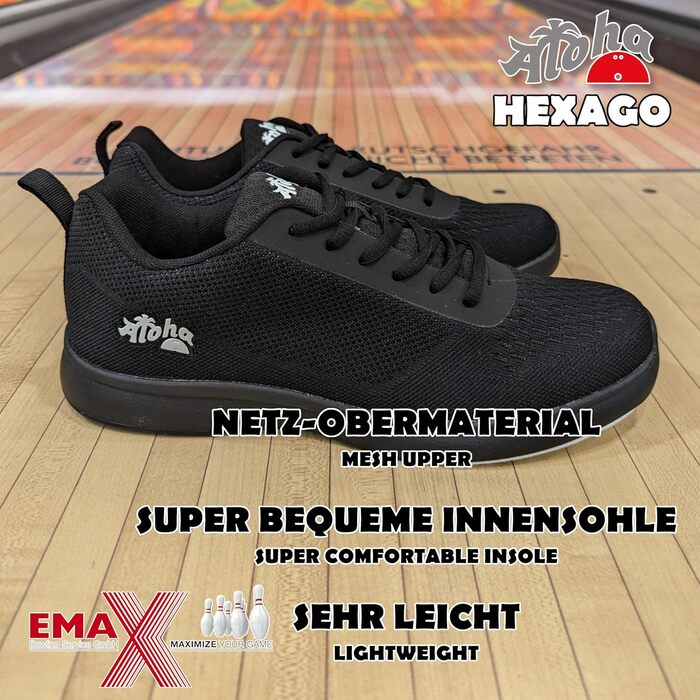 Жіноче/Чоловіче/Юнацьке взуття для боулінгу Aloha HexaGo – для правші та лівші, чорний, 38 EU