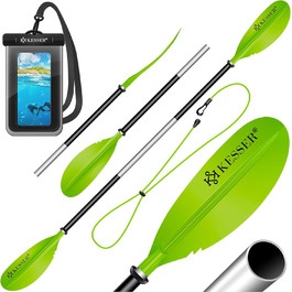 Веслування KESSER® Paddle Doppelpaddel - 4-частини для каяка, SUP, станд-ап паділбордингу, 228 см, алюміній. Ідеально для човна, веслування стоячи. В комплекті: страховочна мотузка, чохол для телефону, дошка для серфінгу. (Зелений)