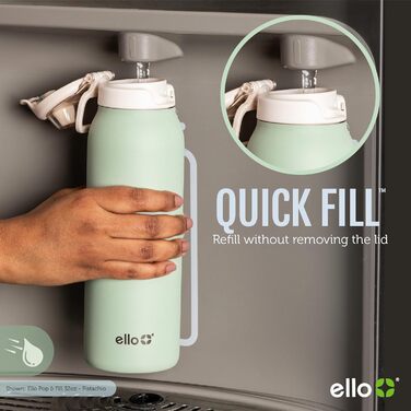 Термобутилка Ello Pop & Fill з нержавіючої сталі, швидке наповнення, подвійна вакуумна ізоляція, герметична кришка, багаторазова пляшка для води