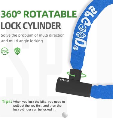 Надійне велозамок з 3 ключами, 90 см, проти крадіжок, з водонепроникним чохлом для велосипеда, електросамоката, електровелосипеда, MTB, мотоцикла, вантажного велосипеда, 870 мм, чорний/темно-синій