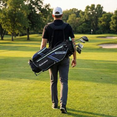 Легка сумка для гольфу Standbag з 8 відділеннями для чоловіків та жінок, преміум-якість, з дощовим чохлом та набором аксесуарів (Блакитна)