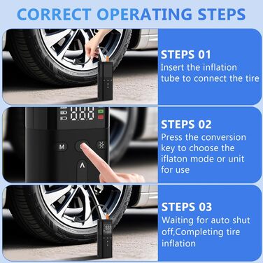 Електричний насос для велосипеда, авто, мотоцикла та м'ячів: 150 PSI, 25000 mAh, LED-ліхтар, перезаряджається