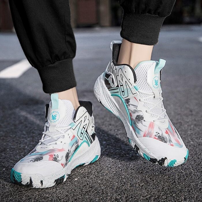 Кросівки баскетбольні для чоловіків та жінок, спортивне взуття, кросівки для ходьби, легкі, неслизькі, зносостійкі, біло-чорні, 38 EU, вузька колодка