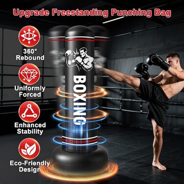 Надувний боксерський мішок Qoosea 190 см з рукавичками для дорослих та підлітків. Ідеально для карате, кікбоксингу, Taekwondo, MMA