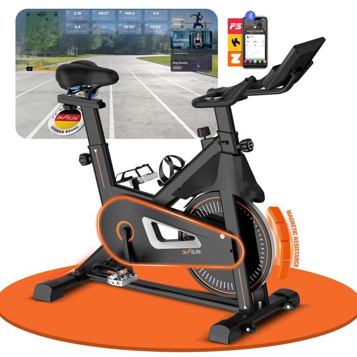 DH FitLife 2026: Електричний велотренажер з пульсомером та APP | Безшумний велоергометр для дому | Фітнес-велосипед з новим кермом та монітором