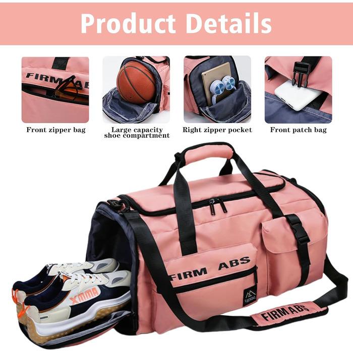 Спортивна сумка Flintronic 65L для тренувань та подорожей з відділенням для взуття та мокрих речей, функція рюкзака, рожева