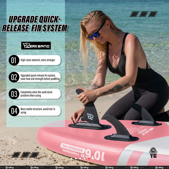 Надувна SUP-дошка TIGERXBANG Defender Pro 320 см, рожева, для сапсерфінгу