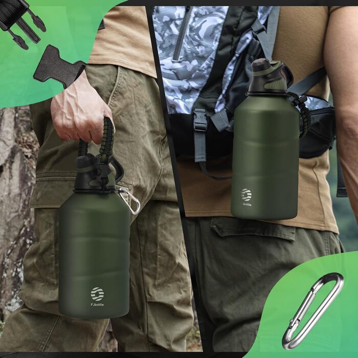 Термос Fjbottle з нержавіючої сталі 1900 мл, магнітна кришка, BPA-free, подвійні стінки, герметичний, підходить для газованої води, спортивна пляшка для води, університет, фітнес, кемпінг, outdoor