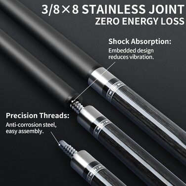 Професійний більярдний кий AKLOT Stellar Titanium з карбонового волокна, 147 см, 540 г, кінчик 12,5 мм, з низьким відхиленням для дорослих