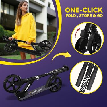 Kick Scooter Nattork з регульованим кермом та амортизатором - для підлітків та дорослих, 220lb, Navy Blue