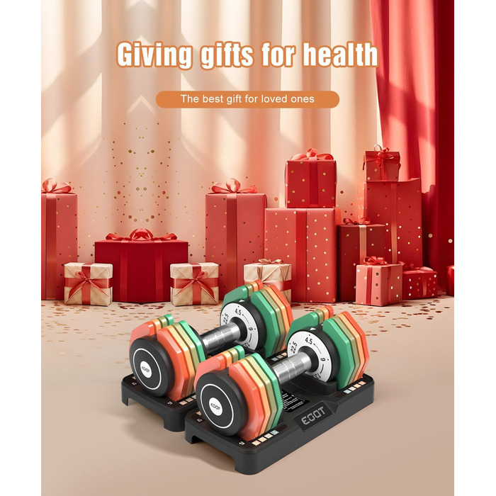 Регульовані гантелі, набір 2 шт., 5.7-25 кг, 5-в-1, набір гантелей з неслизьким грифом та кольоровими дисками для дому, спортзалу, вантажна система 10.2 кг за пару