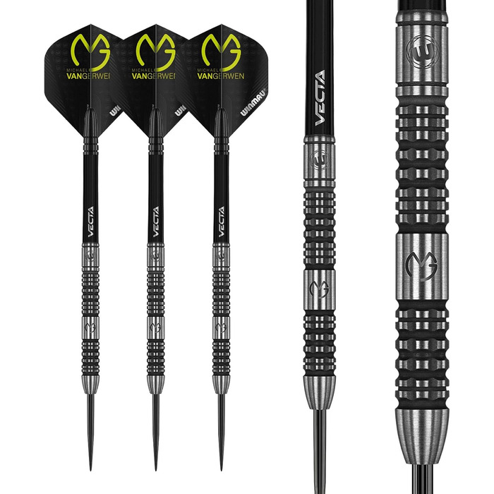 Дротики WINMAU Michael Van Gerwen MvG Absolute 24 г вольфрамові для дартсу, сталевий наконечник, набір з оперенням і хвостовиками, професійні