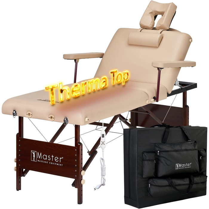 Складний масажний стіл MASTER MASSAGE 71 см Del Ray з підігрівом, салонний масажний стіл-бет, колір пісочний, модель 10056, середній розмір, Therma-Top