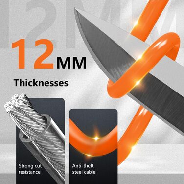 Надійне велосипедне замкове тросик 120 см, 12 мм, посилений, з 2 ключами, для велосипеда, триколісного велосипеда, мотоцикла, скутера (Помаранчевий)