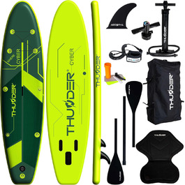 Надувна SUP-дошка THUNDER 320/365 см, зелена, антиковзка, PVC, з помпою, рюкзаком та регульованим веслом – ідеальна для заміни каяка або понтона