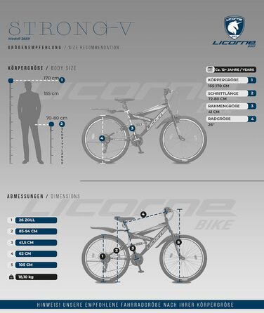 Гірський велосипед Licorne Bike Premium Strong V 24/26 дюймів для хлопців, дівчат, жінок і чоловіків, 21 швидкість, повна амортизація, антрацит/рожевий, 24 дюйми