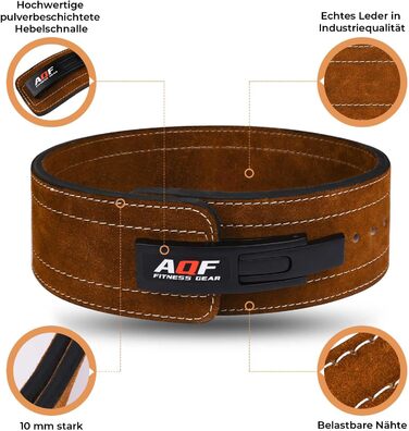 Пояс для важкої атлетики AQF з важільною пряжкою, 4'' ширина, 10 мм шкіра, для пауерліфтингу, фітнесу, станова тяга, чоловічий та жіночий, коричневий, XXL