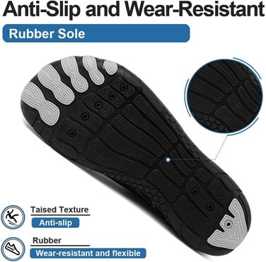 Взуття Barfuss для жінок та чоловіків: водонепроникні шкарпетки, кросівки для плавання, дихаючі, швидко сохнуть, 36-46 EU (41 EU, чорний сріблястий)