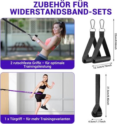 Набір еластичних стрічок для фітнесу та реабілітації (11 шт.) з дверним кріпленням та ручками