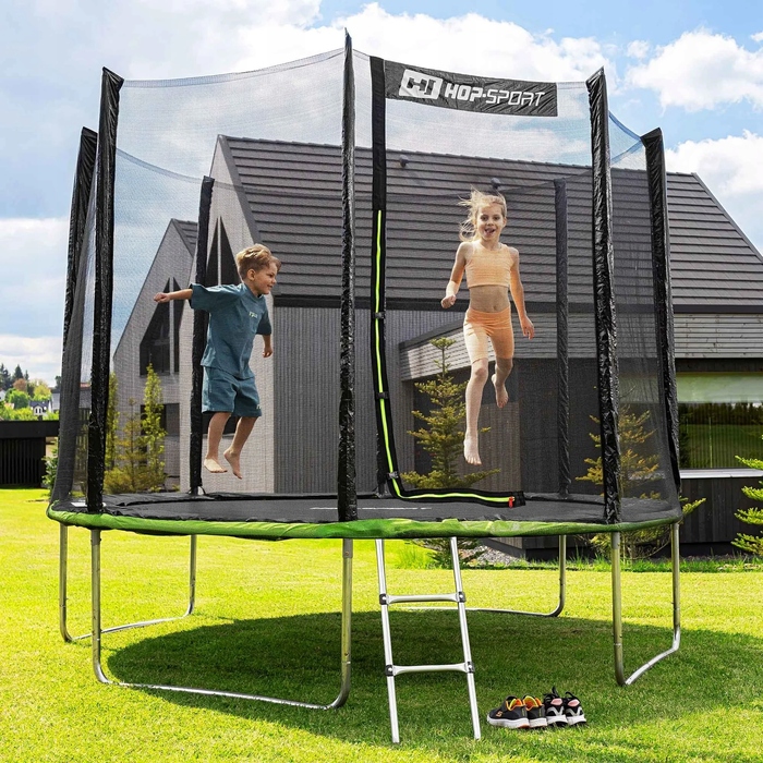Батут із зовнішньою захисною сіткою Hop-Sport 10ft (305 см), чорно-зелений