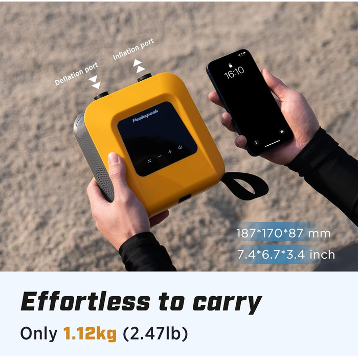 Електричний насос Peakspeak 20PSI для SUP, каяків, матраців з акумулятором - автоматичний, перезаряджається, з функцією здування