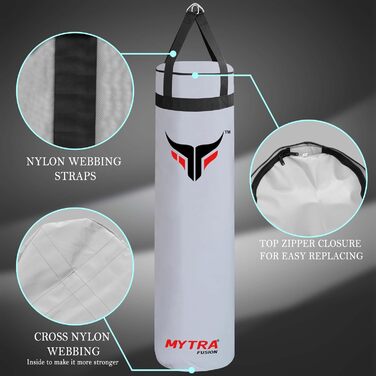 Боксерський мішок Mytra Fusion підвісний, порожній для боксу, MMA, Muay Thai, карате – 2 розміри, 152 см (білий)