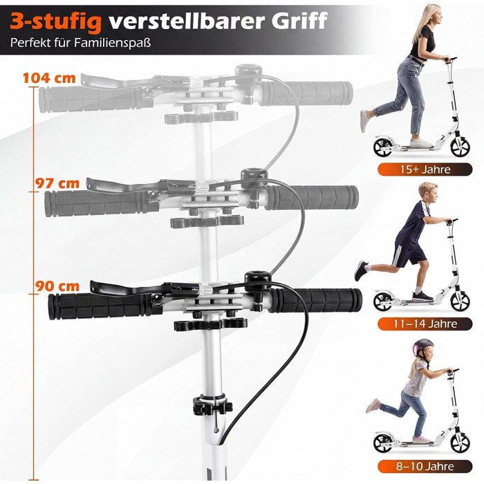 COSTWAY Розкладний електросамокат для дітей та дорослих, білий. Самокат з дзвінком, підніжкою, вантажопідйомністю 100 кг та ременем для перенесення