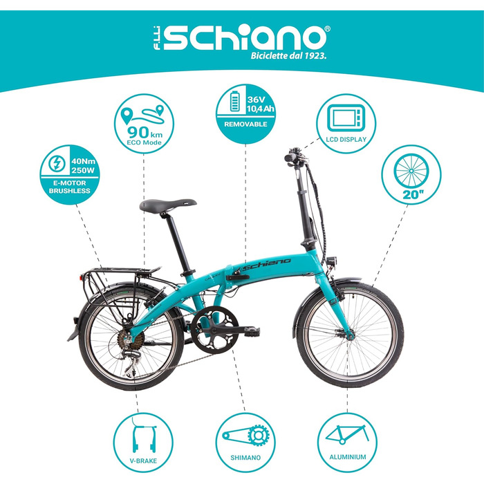 Електровелосипед F.lli Schiano Galaxy 20 дюймів, складаний, Shimano, для дорослих, до 25 км/год, чоловічий/жіночий, комфортний міський e-bike